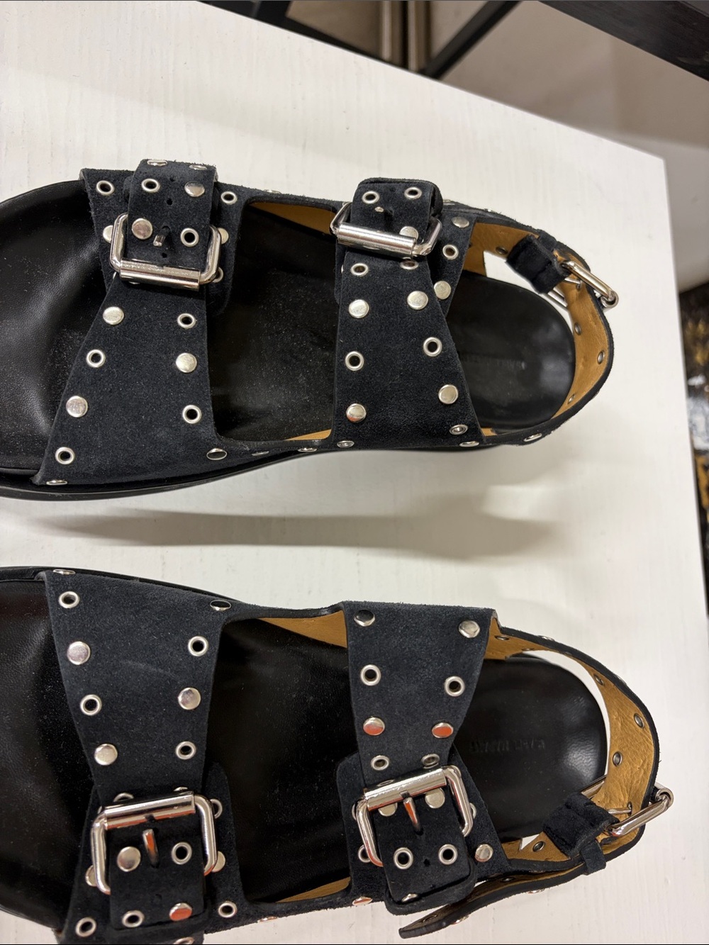 Isabel Marant Women’s Black Suede Studded Double-Buckle Sandals - Picture 4 of 6